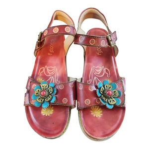 Socofy womens sandals sz 42, US 11 colorful shoe flower red blue